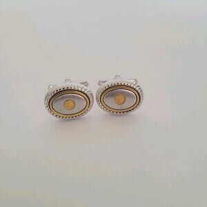 Dunhill D Cufflinks Silver Gold Tone Logo Oval Designer Logo Vintage Retro